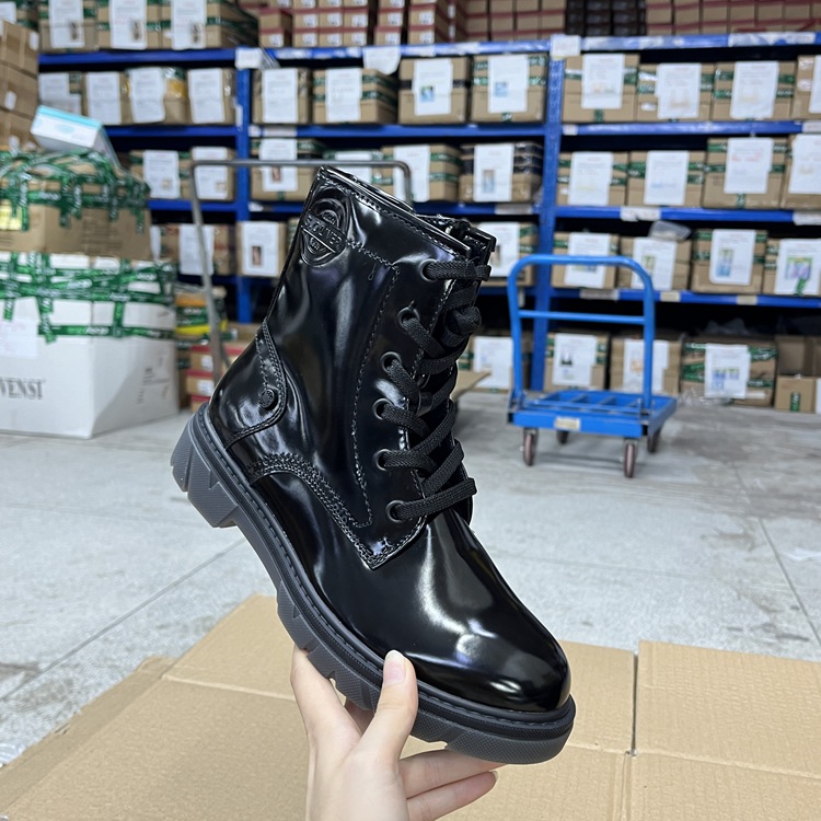 外贸原单圆头平底舒适百搭系带拉链瘦瘦靴内里保暖加毛短靴