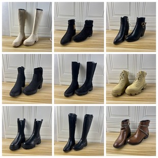 外贸原单独码 37码 女靴粗跟厚底侧拉链圆头短靴长靴 Shoes杂款 Lady