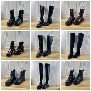 外贸原单女靴时尚 Lady 39码 38.5 圆头纯色粗跟短靴长靴 Shoes杂款