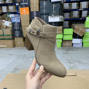 外贸原单女靴圆头纯色侧拉链粗跟皮带扣时尚 短靴及踝靴切尔西靴