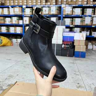 侧拉链舒适 新款 Lady Shoes外贸原单圆头粗跟皮带扣短靴简约时尚