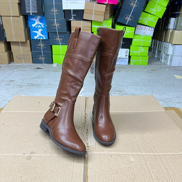外贸原单女靴新款时尚圆头纯色粗跟皮带扣侧拉链时装长筒靴骑士靴,女鞋,时装靴,淘宝优惠券,粉丝福利购,淘宝优惠卷