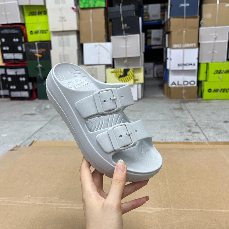 Lady Shoes外贸出口女鞋新款时尚圆头纯色厚底休闲百搭皮带扣拖鞋