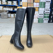 新款 Lady Shoes外贸原单粗跟长靴简约时尚 气质百搭女靴子日常外穿