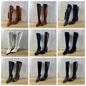 Shoes外贸原单杂款 圆头纯色粗跟侧拉链时装 41码 时尚 长靴 独码 Lady