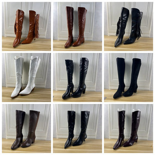 Shoes外贸原单杂款 圆头纯色粗跟侧拉链时装 41码 时尚 长靴 独码 Lady