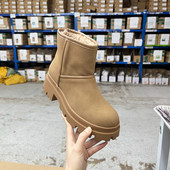 时尚 Lady Shoes外贸原单女靴内里加绒新款 圆头纯色厚底短靴雪地靴