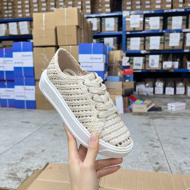 镂空编织面厚底系带单鞋休闲板鞋