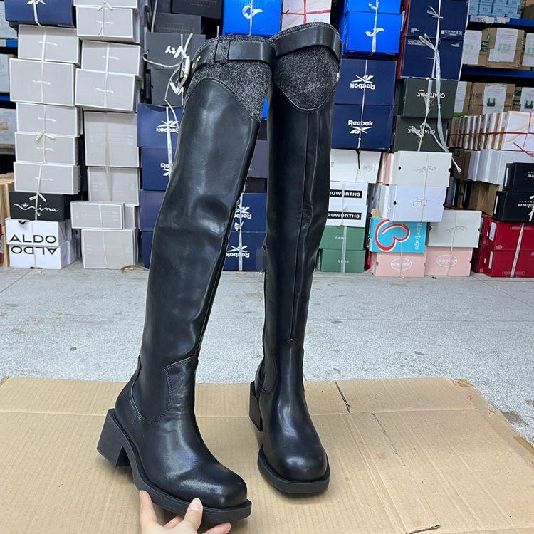 Lady Shoes外贸原单粗跟皮带扣长靴时尚休闲百搭日常外穿名媛风