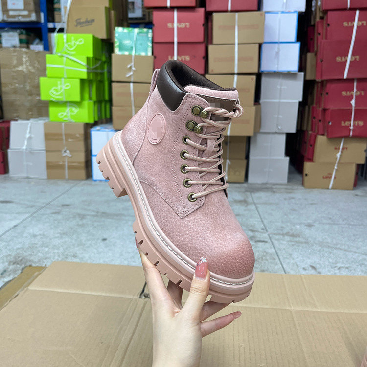 圆头系带粗跟厚底短靴户外登山靴