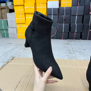 尖头气质纯色细高跟侧拉链时装 外贸原单女靴时尚 短靴 Shoes Lady