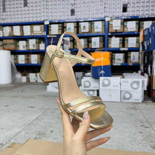 Shoes外贸原单女鞋 凉鞋 新款 气质方头纯色粗跟一字扣时装 时尚 Lady