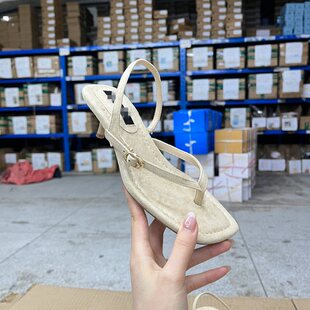 人字拖鞋 Lady 百搭方头纯色夹趾细跟凉鞋 时尚 Shoes外贸原单女鞋
