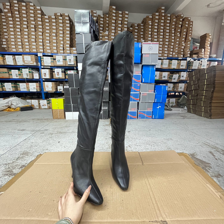 外贸原单尖头真皮长筒靴微瑕简约时尚新款名媛气质百搭女款靴子