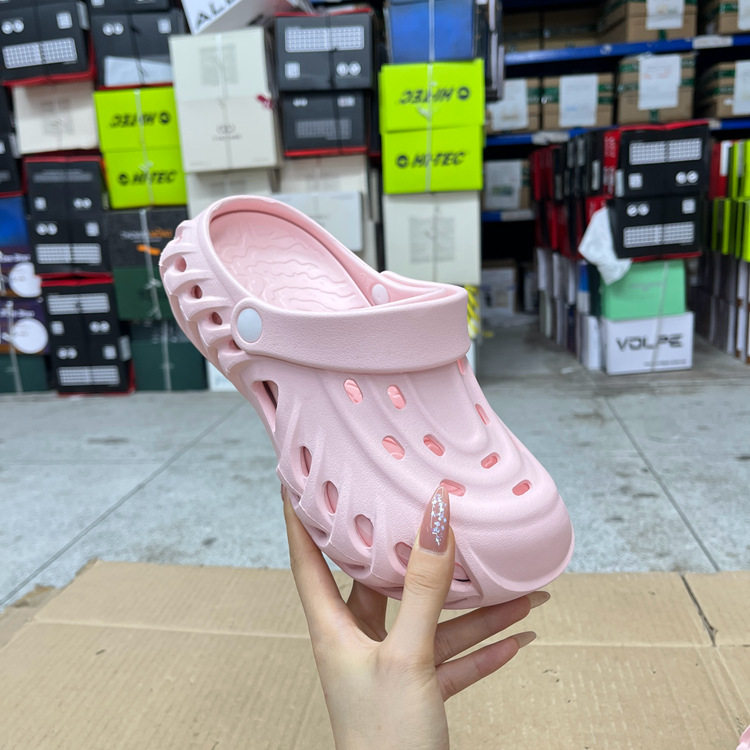 时尚百搭休闲圆头纯色洞洞鞋拖鞋