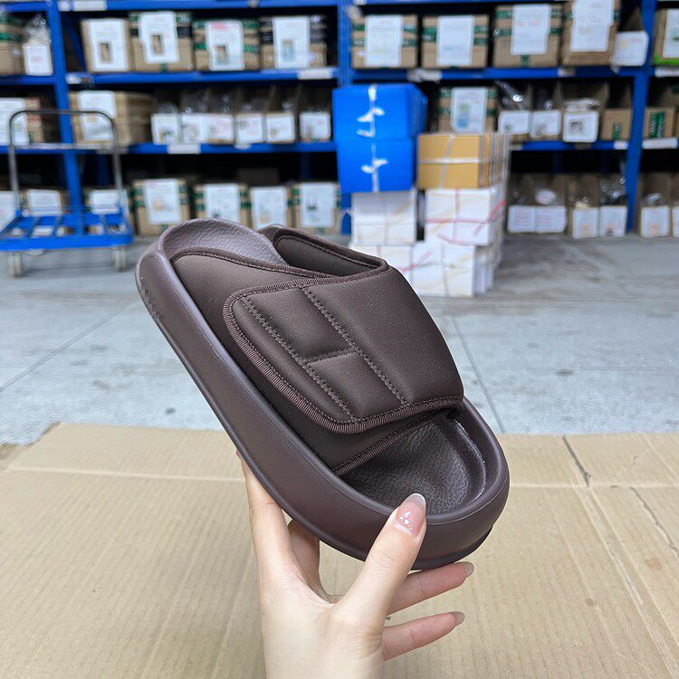 Lady Shoes外贸原单偏小厚底魔术贴拖鞋简约舒适休闲百搭一字拖