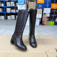 Lady Shoes外贸原单女靴提拉式时尚圆头纯色粗跟套筒时装长筒靴