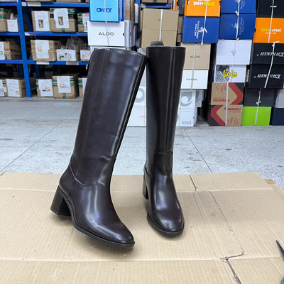 Lady Shoes外贸原单女靴提拉式时尚圆头纯色粗跟套筒时装长筒靴