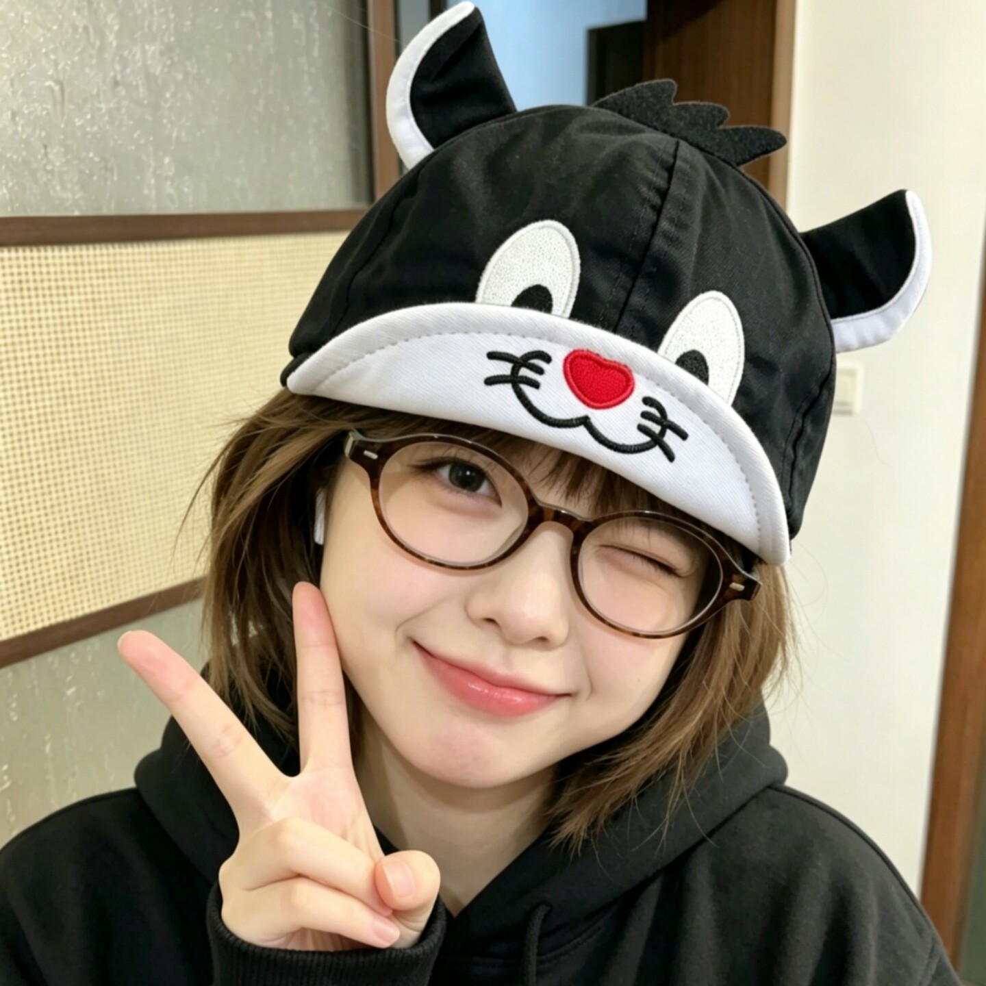 傻大猫和崔弟周边搞怪黑猫软顶翻檐鸭舌帽子男女卡通显脸小棒球帽