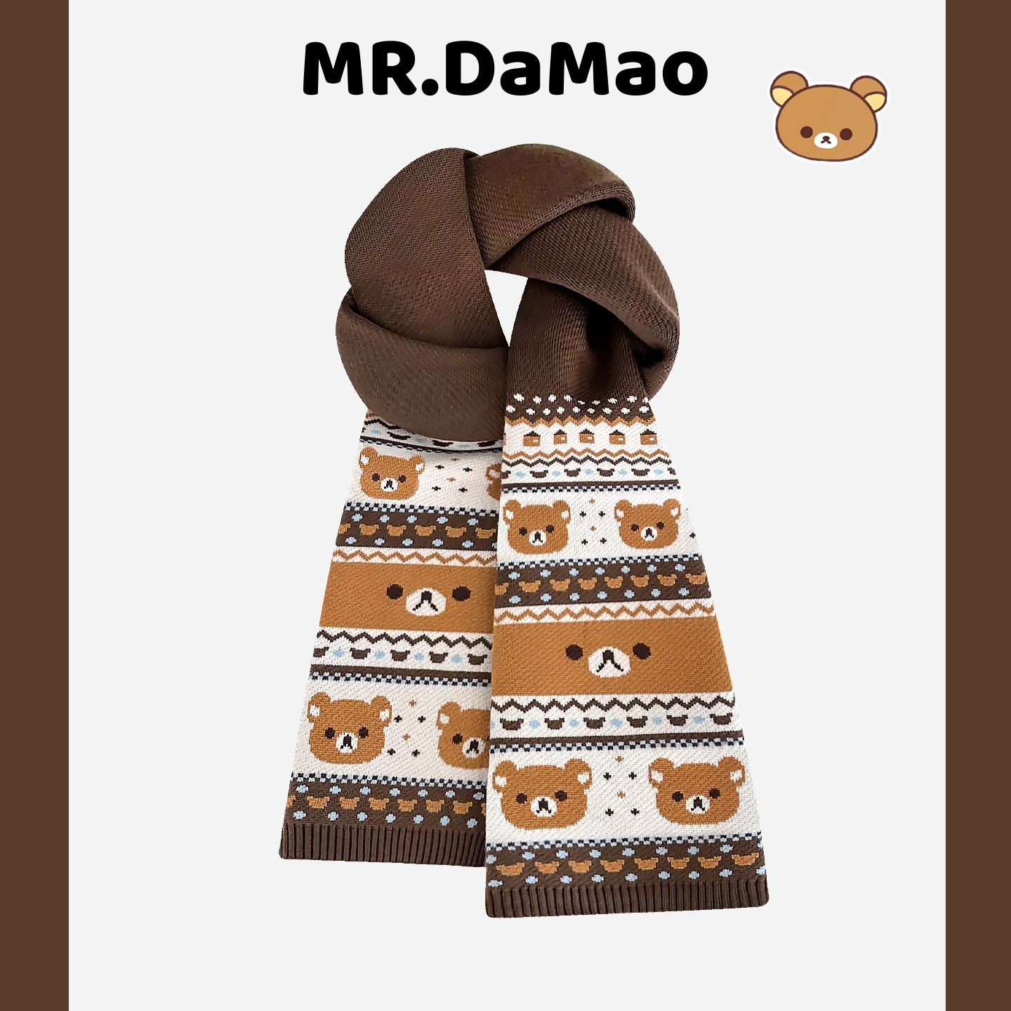 日系美拉德轻松熊针织围巾女秋冬