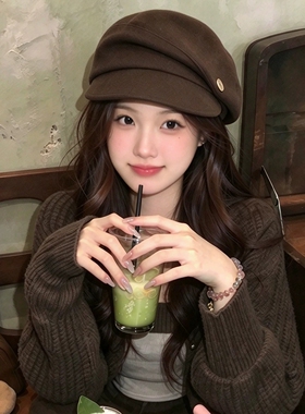 复古褶皱纽扣贝雷帽氛围感帽子女