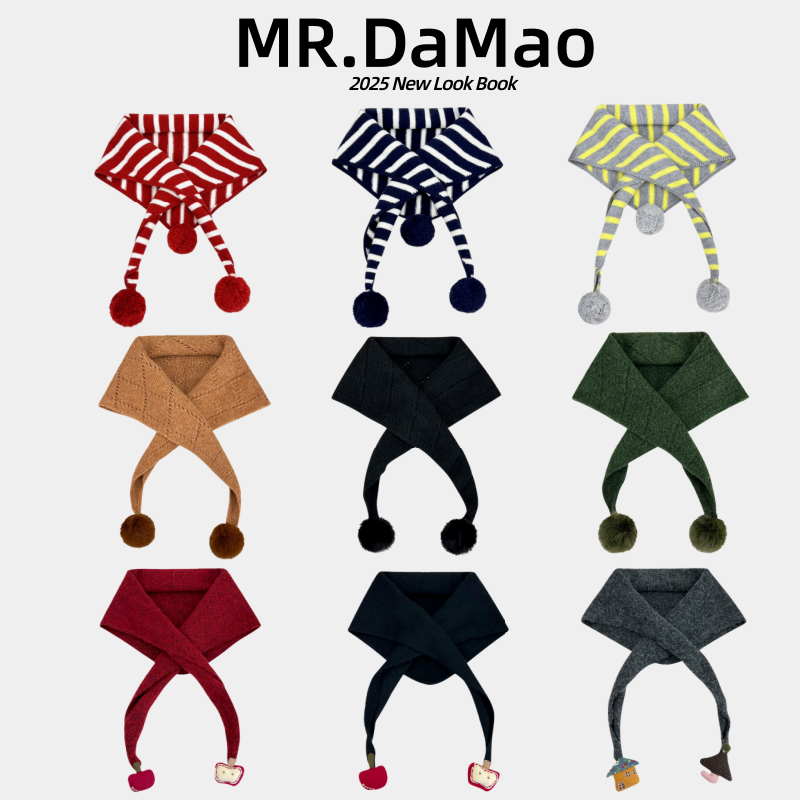 2025新款韩版可爱球球条纹三角围巾系列女秋冬保暖百搭披肩围脖潮