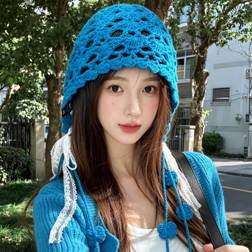 波西米亚风手工编织镂空包头帽子