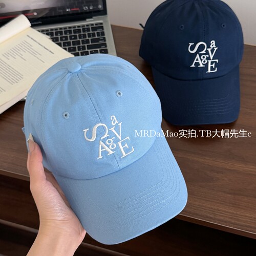 韩国博主同款蓝色棒球帽子女百搭