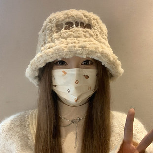 2025新款大头围帽子女秋冬季加绒保暖毛绒绒渔夫帽显脸小韩版盆帽