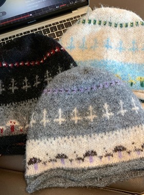 费尔岛风卷边堆堆帽女秋冬复古显脸小冷帽慵懒风防寒保暖包头帽子