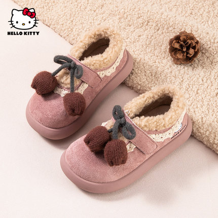 Hello Kitty女童加绒保暖棉靴2025冬季新款蝴蝶结毛毛保暖雪地靴