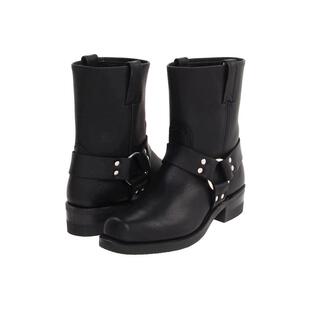 代购FRYE男士马丁靴透气吸汗缓冲黑色皮质鞋面搭扣设计