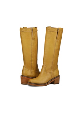 代购FRYE女士骑士靴透气软底舒适脚床橡胶外底圆头粗跟皮质鞋面