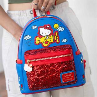 代购 Kitty凯蒂猫飞机主题亮片迷你双肩包女 Loungefly三丽鸥Hello