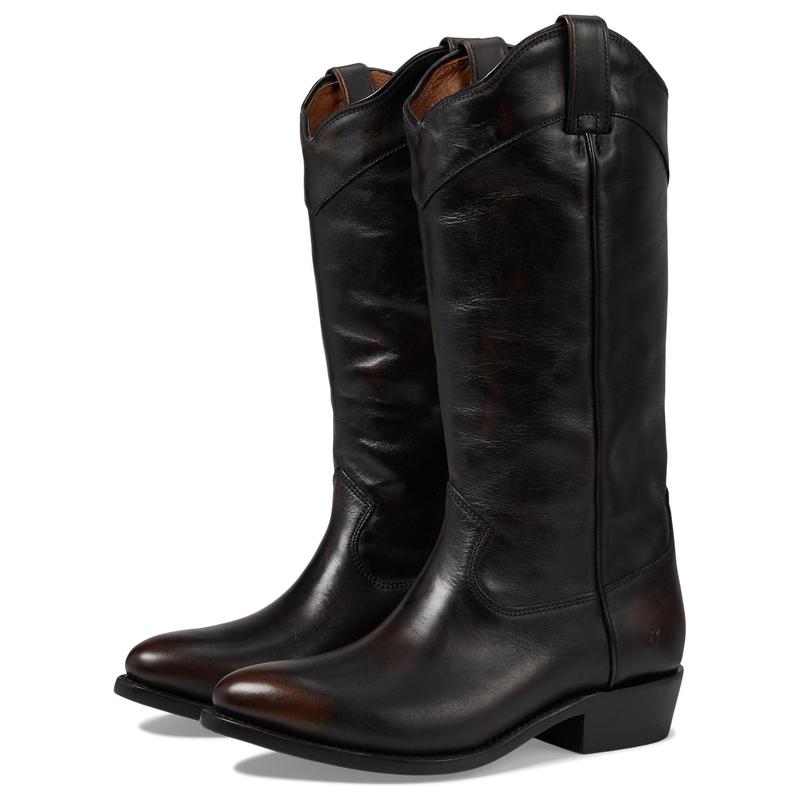 代购FRYE女士牛仔靴透气软底轻便缓冲鞋垫圆头中筒堆叠跟