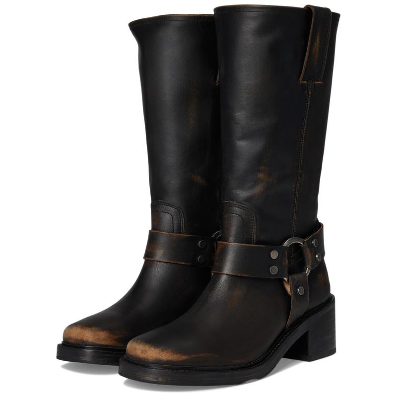 FRYE女士长筒靴耐磨透气轻便防滑圆头粗跟系带扣拉链设计