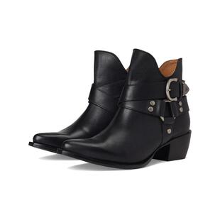 代购FRYE女士短靴舒适鞋垫皮革鞋底块状粗跟透气内里多带扣