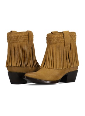 代购FRYE女士短靴透气吸汗舒适防泼水流苏编织纹尖头低跟休闲