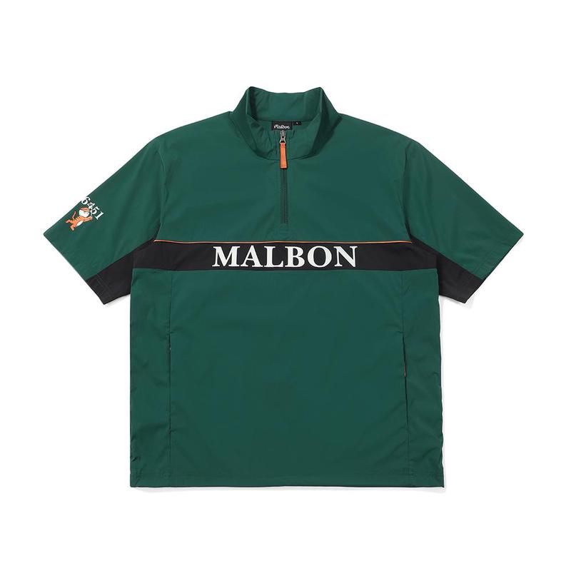 MALBON GOLF男士半拉链外套透气轻便防风易穿脱绿色尼龙材质