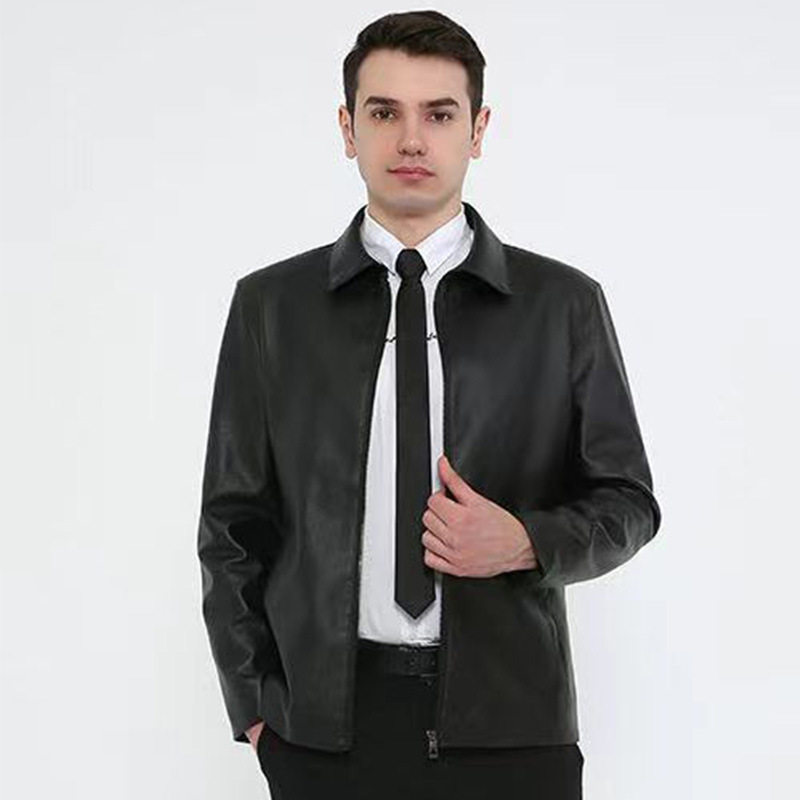 海宁皮衣男士皮夹克外套立领中年爸爸装2024新款春秋薄款厂家
