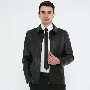 海宁皮衣男士皮夹克外套立领中年爸爸装2024新款春秋薄款厂家