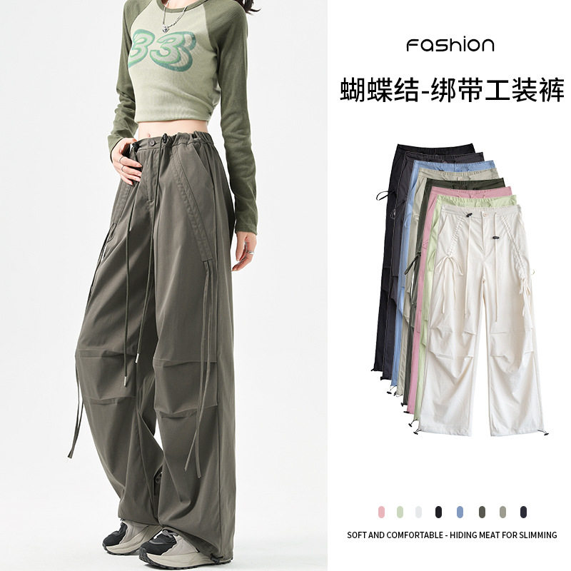 速干美式直筒工装裤女款2026夏季新款时尚设计感宽松休闲阔腿长裤