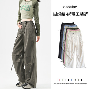 速干美式直筒工装裤女款2026夏季新款时尚设计感宽松休闲阔腿长裤