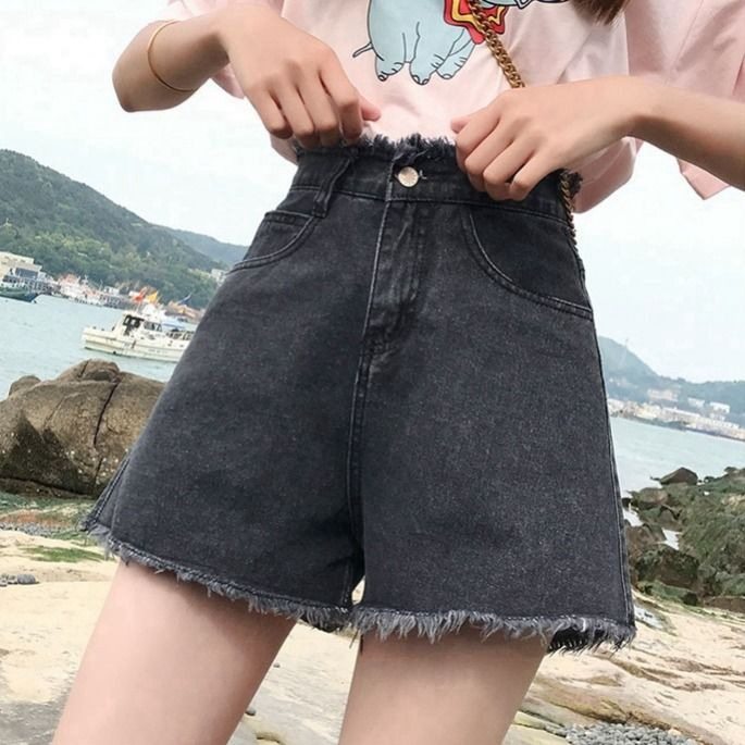 2020年夏季新款泫雅风高腰牛仔短裤女宽松显瘦学生外穿百搭阔腿
