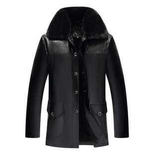 厂家男士 加绒加厚2024新款 皮夹克 冬季 中老年皮衣男外套中长款