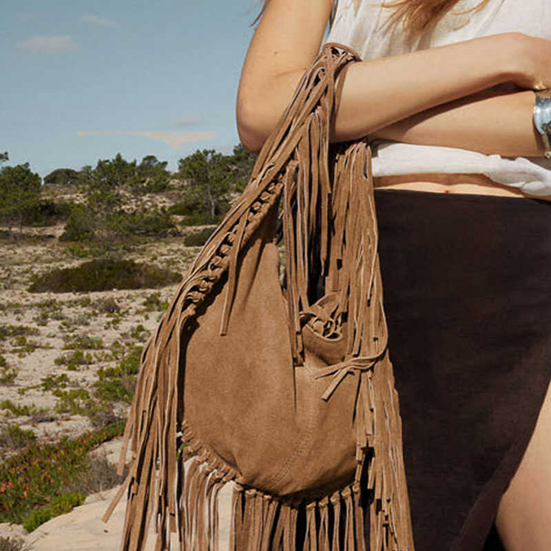 流苏包流苏大欧美麂皮包单肩包