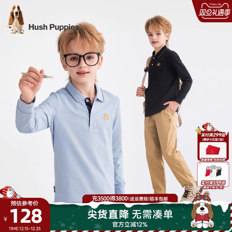 暇步士男大童休闲polo衫长袖T恤