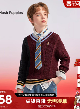 暇步士童装男童毛衣25冬新款中大童V领线衣儿童保暖学院风针织衫