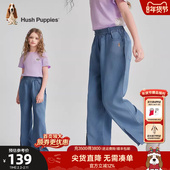 女童牛仔裤 夏新品 中大童开衩长裤 暇步士童装 儿童透气宽松直筒裤