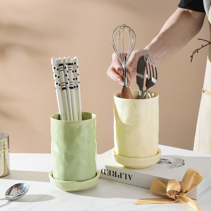 奶油风新款筷子筒家用勺子筷子收纳盒陶瓷筷子篓筷笼置物架筷筒,餐饮具,餐具笼/架,淘宝优惠券,粉丝福利购,淘宝优惠卷